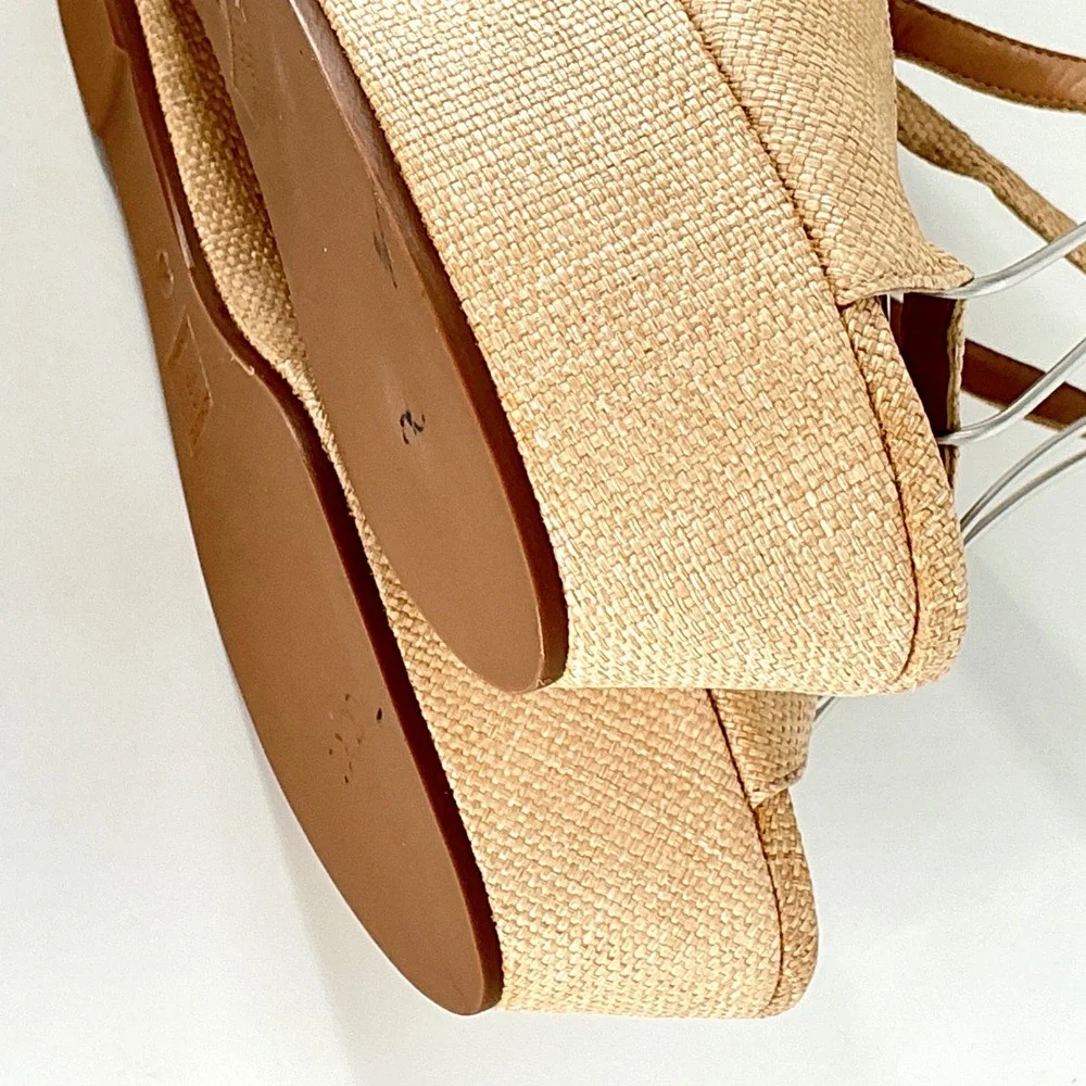 Schutz‎ Size 11 Beige Straw Platform Wedge Sandals Heels NEW Brazil Neith $178